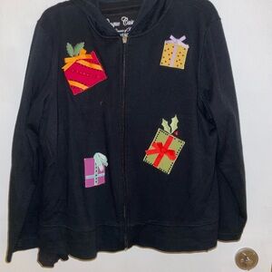 Onque Casuals ladies Black Jacket with Festive Gift Designs